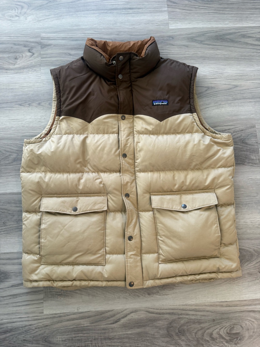 Patagonia Beige and Brown Quilted Down Puffer Vest